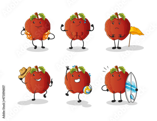 rotten apple beach vacation set character. cartoon mascot vector