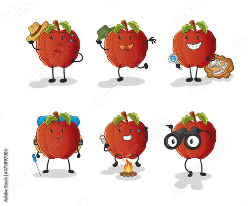 rotten apple adventure group character. cartoon mascot vector