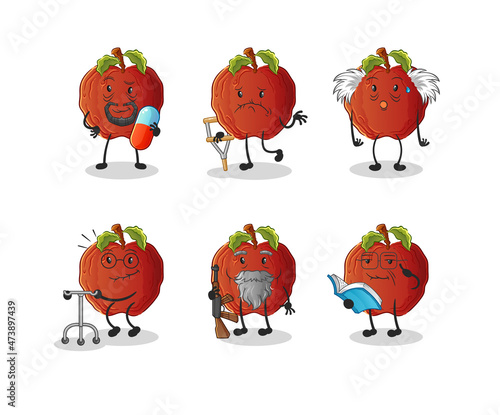 rotten apple elderly character. cartoon mascot vector