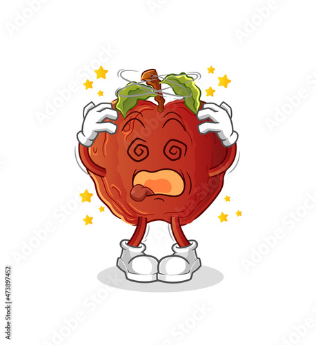 rotten apple dizzy head mascot. cartoon vector