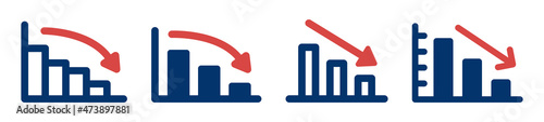 Falling growth in business chart icon. Crisis economic symbol. Decrease graph