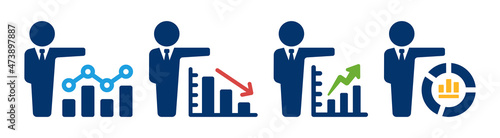 Financial analytics graph icon set. Business performance chart icon vector illustration.