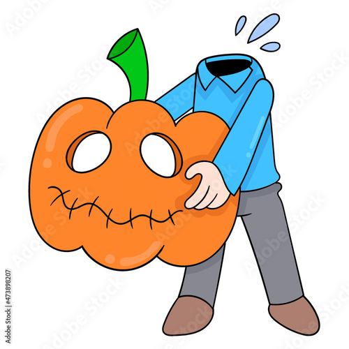 pumpkin head human halloween costume, doodle icon image kawaii