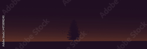tree silhouette in night landscape flat design vector illustration good for banner background, web background, apps background, tourism design template and adventure backdrop