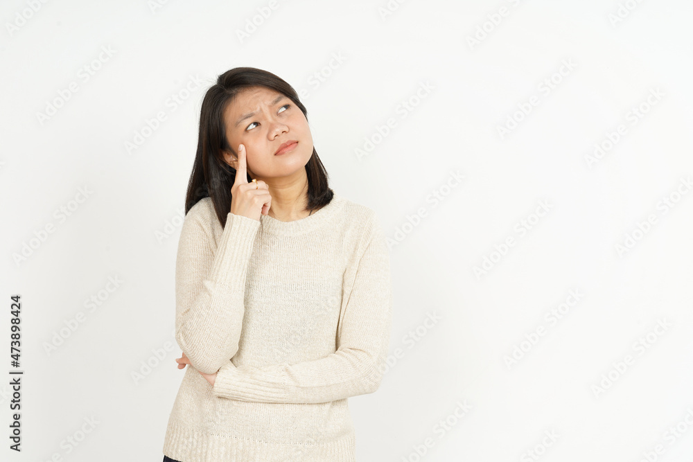 Thinking of Beautiful Asian Woman Isolated On White Background Thinking of Beautiful Asian Woman Isolated On White Background
