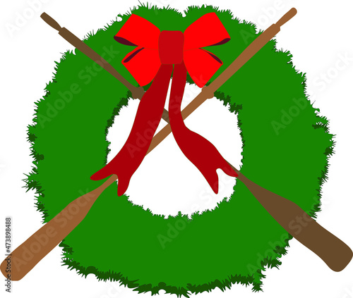 Green evergreen wreath - with red bow and oars - Nautical Theme