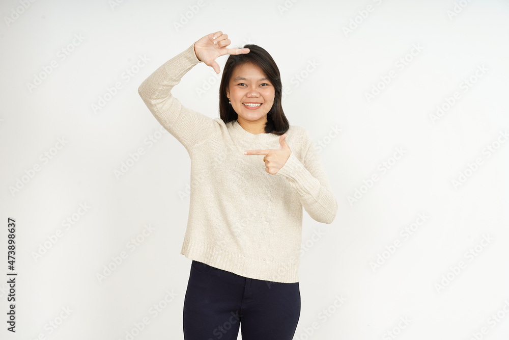 Making frame with hands of Beautiful Asian Woman Isolated On White Background Making frame with hands of Beautiful Asian Woman Isolated On White Background