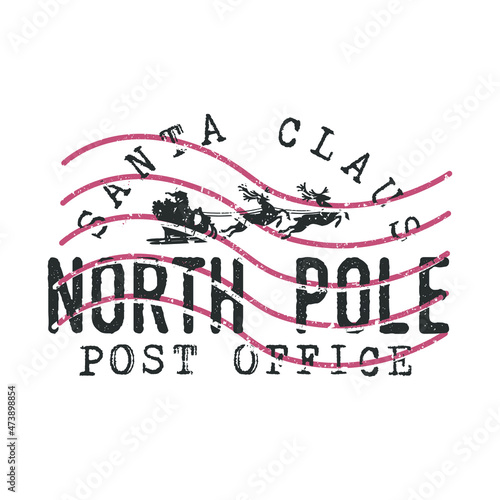 North Pole Mail Santa Claus Vector Stamp. Post Office Round Design illustration Silhouette.