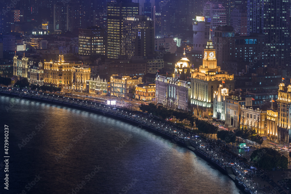 City Night View of The Bund in Shanghai.