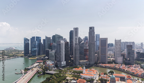 Aerial view of urban skyline and cityscape in Marina Bay Singapore. 