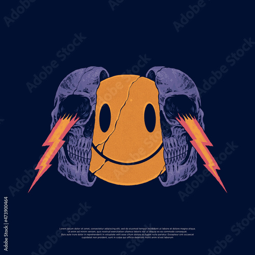 vintage smiley skull illustration design