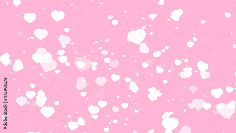 blur element white big hearts with shiny star rotating on pink texture