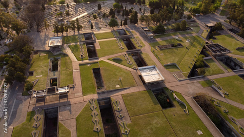 Aerial of modern La Chacarita Cemetery in Buenos Aires, Argentina