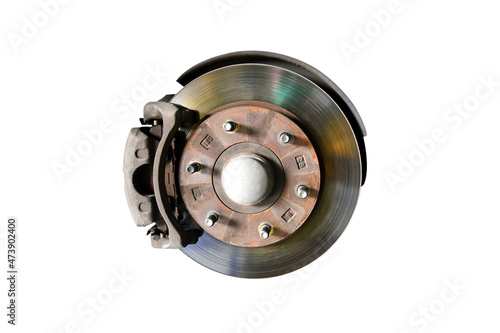Used Disc brakes and car wheel hubs isolated on white background