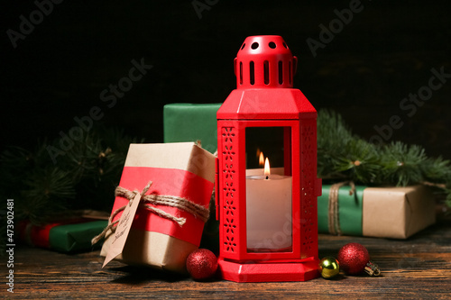 Red christmas lantern with ...
