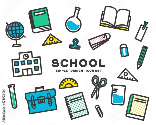 学校教育や文具のアイコンのベクターイラスト素材／勉強／塾