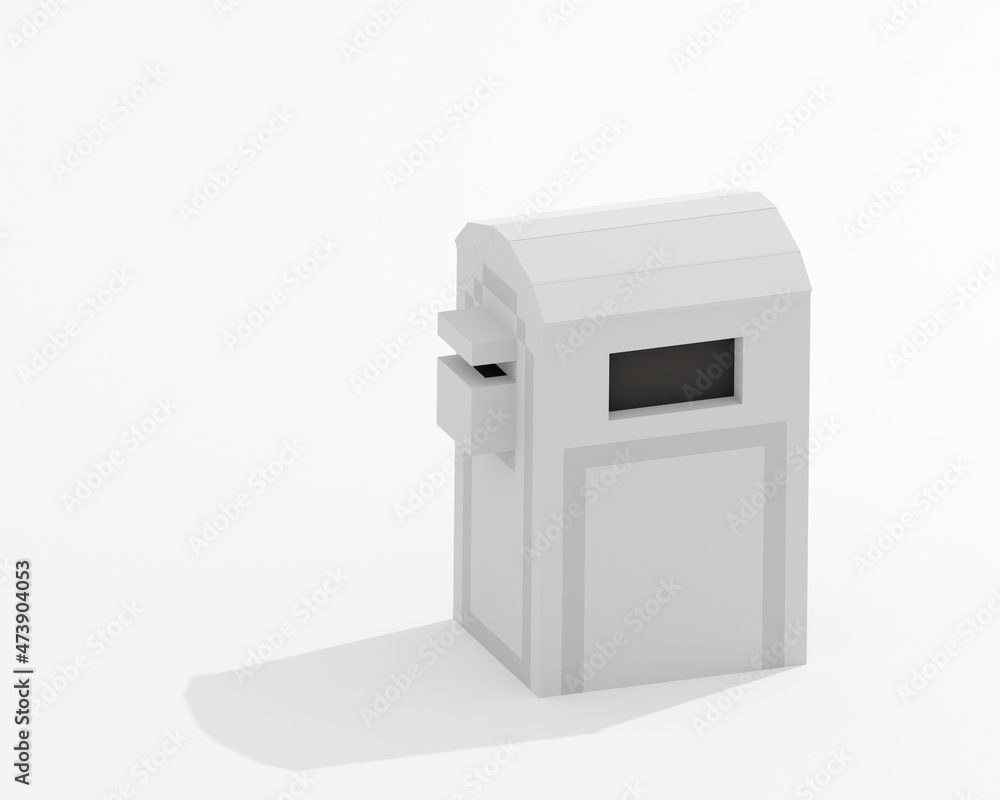 Trash bin, a digital art of silver trash can, metallic recycled bin in Taipei, Taiwan isometric voxel raster 3D illustration render on white background. Trash bin, a digital art of silver trash can, metallic recycled bin in Taipei, Taiwan isometric voxel raster 3D illustration render on white background.