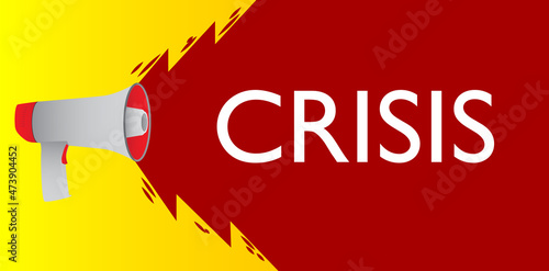 Retro megaphone with the word Crisis. Attention concept announcement.