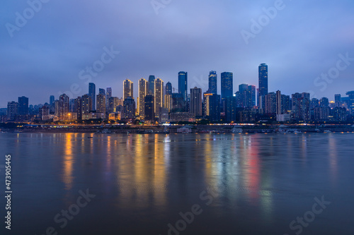 Panoramic skyline and modern commercial buildings in Chongqing at night © ABCDstock