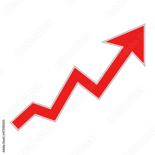 A growing graph in the form of a red arrow. Vector illustration