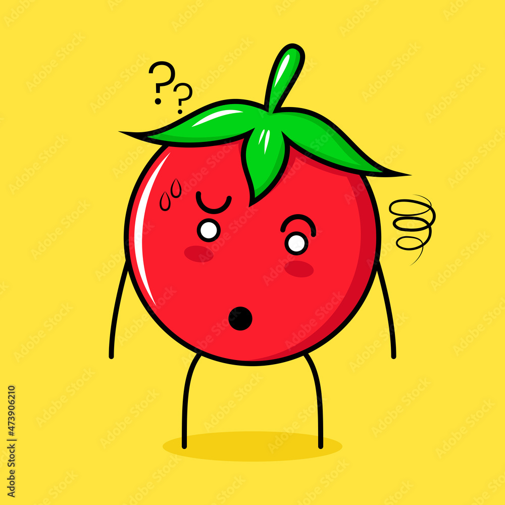 Fototapeta premium cute tomato character with confused expression. green, red and yellow. suitable for emoticon, logo, mascot