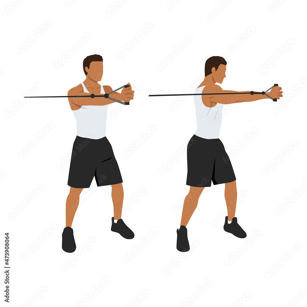 Man doing cable core rotation. Abdominals exercise. Flat vector illustration isolated on white background.Editable file with layers