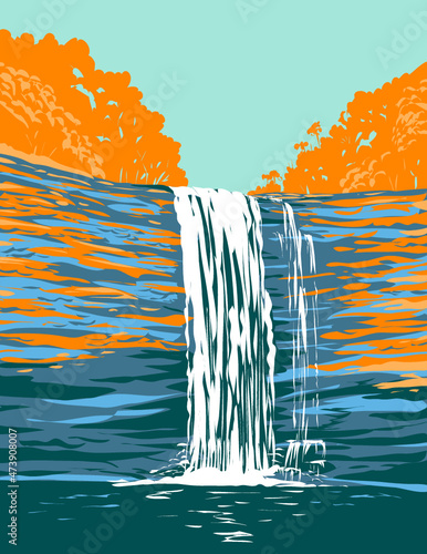 WPA poster art of Cloudland Canyon State Park on the western edge of Lookout Mountain on Sitton Gulch Creek, northwest Georgia, United States of America USA done in works project administration style.