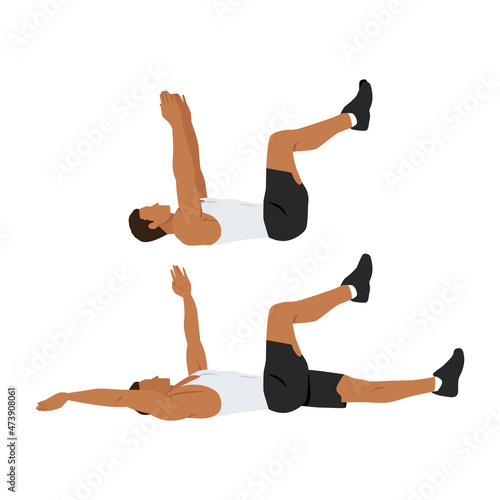 Man doing dead bug exercise. Abdominals exercise. Flat vector illustration isolated on white background.Editable file with layers
