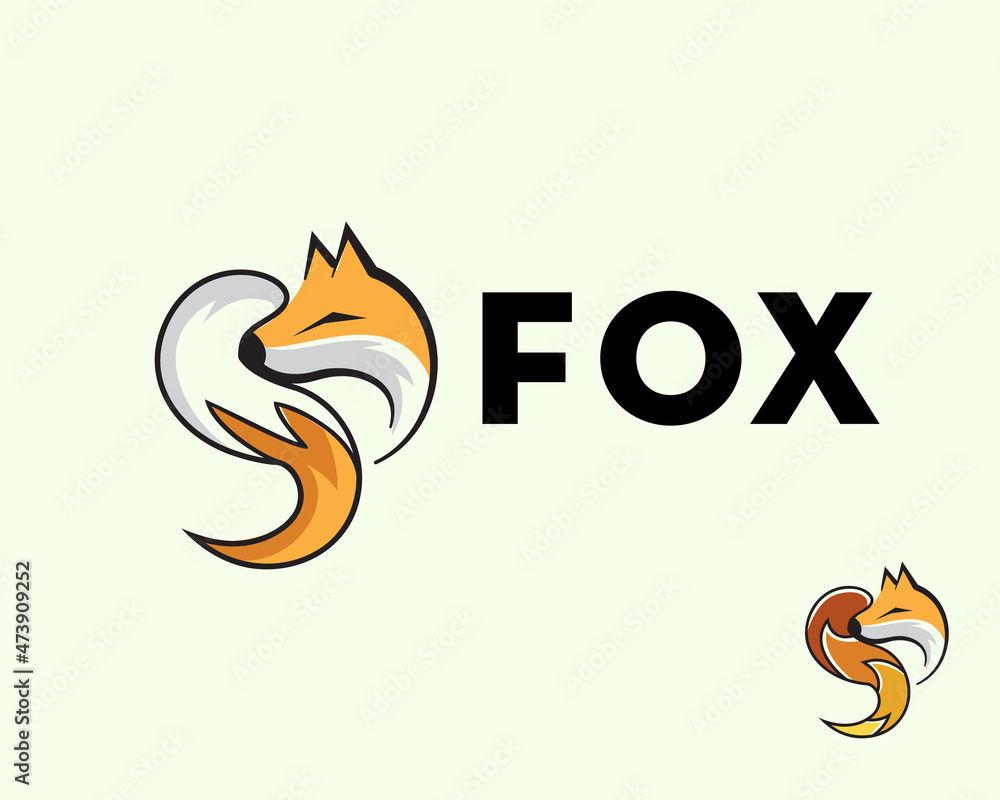 Fototapeta premium sleeping fox drawing art look back logo symbol template design illustration