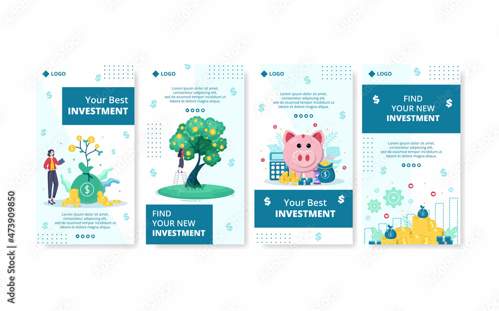 Business Investment Stories Template Flat Design Illustration Editable of Square Background Suitable for Social media, Greeting Card and Web Internet Ads