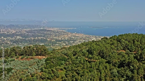 Tanneron France Aerial v23 drone flyover hillside les plaines overlooking at foothill mandelieu-la napoule commune and bay of cannes at daytime - July 2021 photo