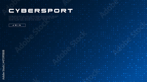 Cyber Sport banner. Dark blue gradient background with geometric pattern of random squares. Esports abstract background. Design for gaming and cybersport events. Video games. Vector