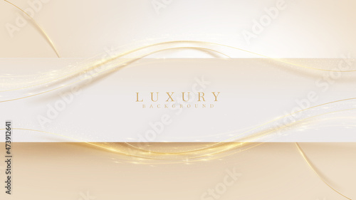 Elegant background with square frame elements and golden curves with glitter light effect.