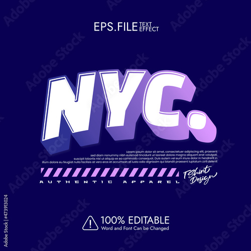 Editable text effect - 3d NYC Street Style Printable t shirt design