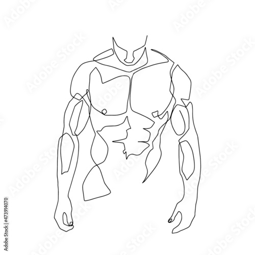 Continuous line male figure naked strong muscular healthy vector illustration hand drawn design print graphics style