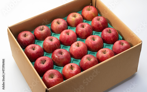 A lot of apples in a cardboard box. photo