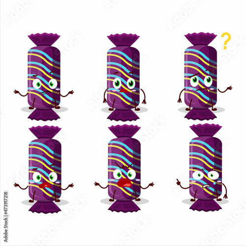 Cartoon character of purple long candy package with what expression