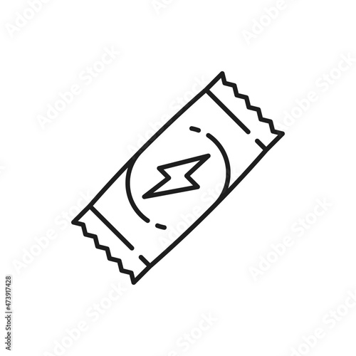Energetic or protein bar outline icon. Sport nutrition, calorie food and dieting thin line vector symbol. Fitness and healthy lifestyle pictogram or diet nutrition minimalistic sign