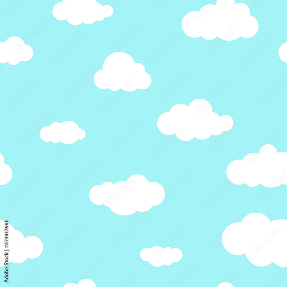 Seamless background with white clouds on powder blue sky. Seamless background with white clouds on powder blue sky.