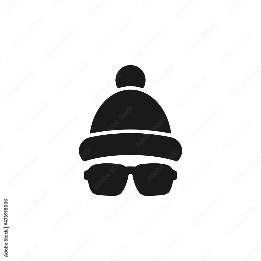 Silhouette of man's head with hipster sun glasses and winter hat with pompon. Silhouette of man's head with hipster sun glasses and winter hat with pompon.