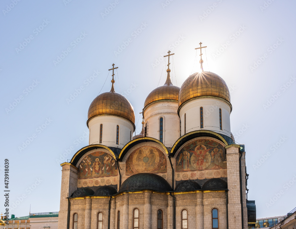 The Dormition Cathedral in Moscow Kremlin, also known as the Assumption Cathedral or Cathedral of the Assumption