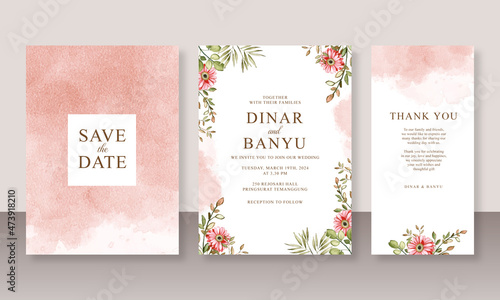 Wedding card invitation set with watercolor painting