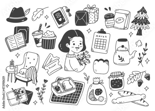 Set of hand drawn kawaii doodle 