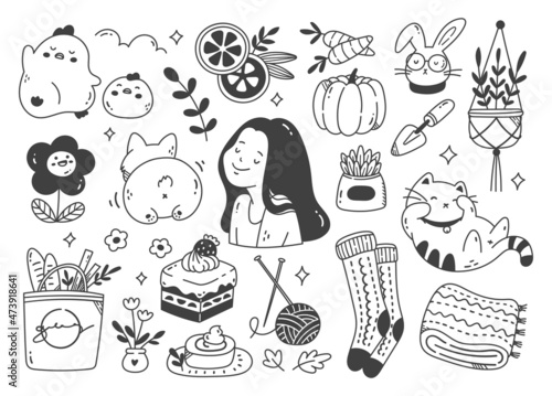 Set of hand drawn kawaii doodle 