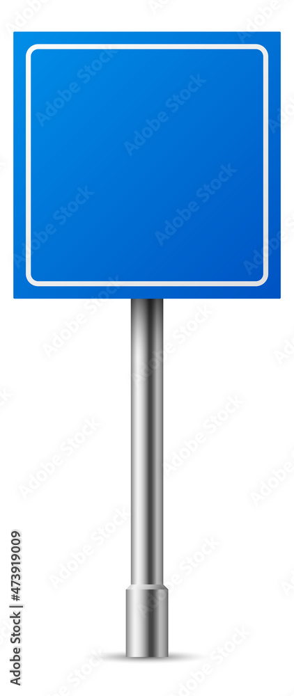 Blue square road sign. Realistic blank street board. Service symbol Blue square road sign. Realistic blank street board. Service symbol