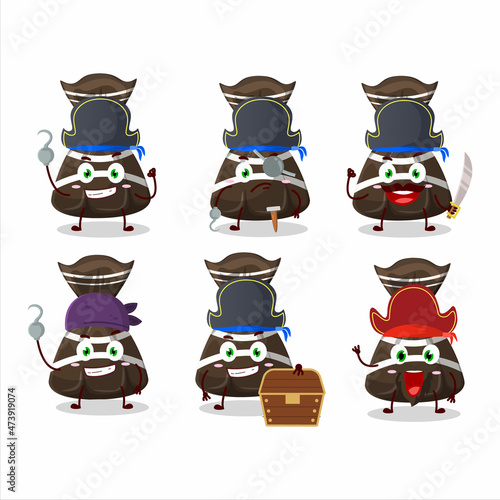 Cartoon character of chocolate candy wrappers with various pirates emoticons