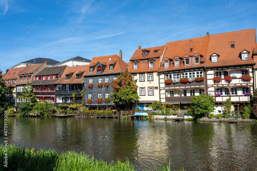 The beautiful old fishermen houses at the river Regnitz in Bamberg, Germany