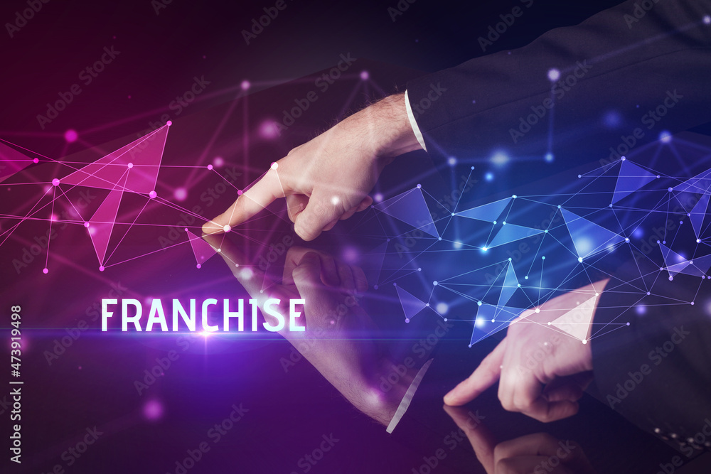 Businessman touching huge screen concept Businessman touching huge screen concept
