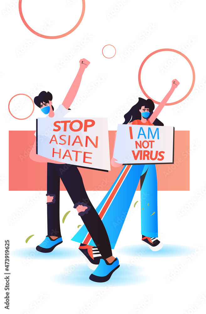 stop asian hate people in masks protesting against racism support during coronavirus pandemic concept stop asian hate people in masks protesting against racism support during coronavirus pandemic concept