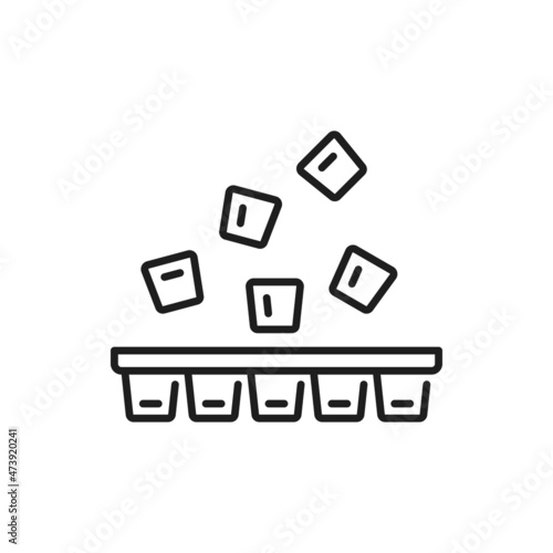 Ice cube plastic container isolated outline icon. Vector fridge or freezer ice cube tray. Element of kitchen utensil, mobile concept and web apps. Flying square icecubes, drinks refreshing cubes